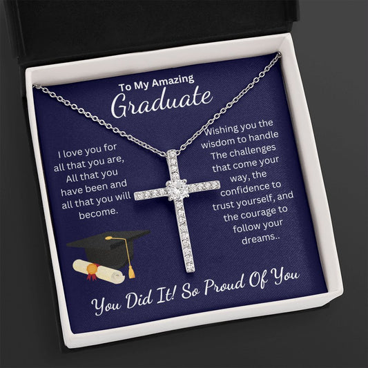 Graduation Necklace, Graduation Gift, Class of 2023, College Grads, High School(The CZ Cross)